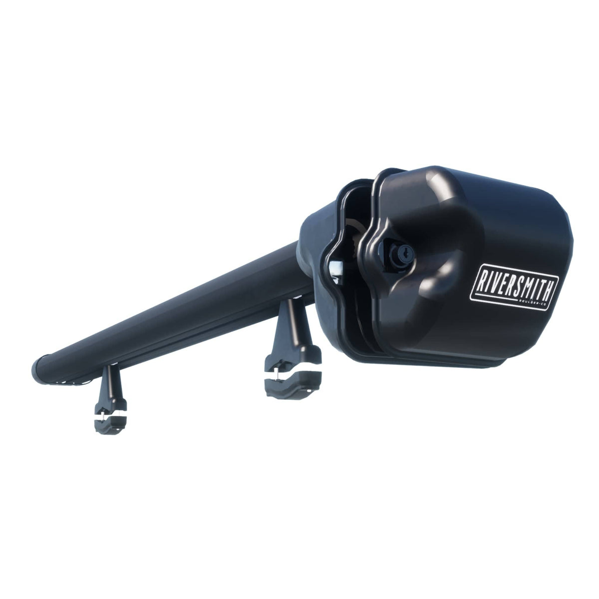 Riversmith ShortCut black fishing rod quiver mounted on vehicle rail system