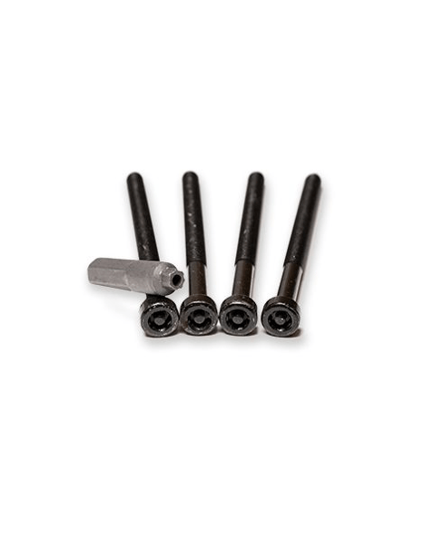 Riversmith Standard Mount Locking Bolt Set - four black metal fasteners with hex heads and one Allen wrench tool