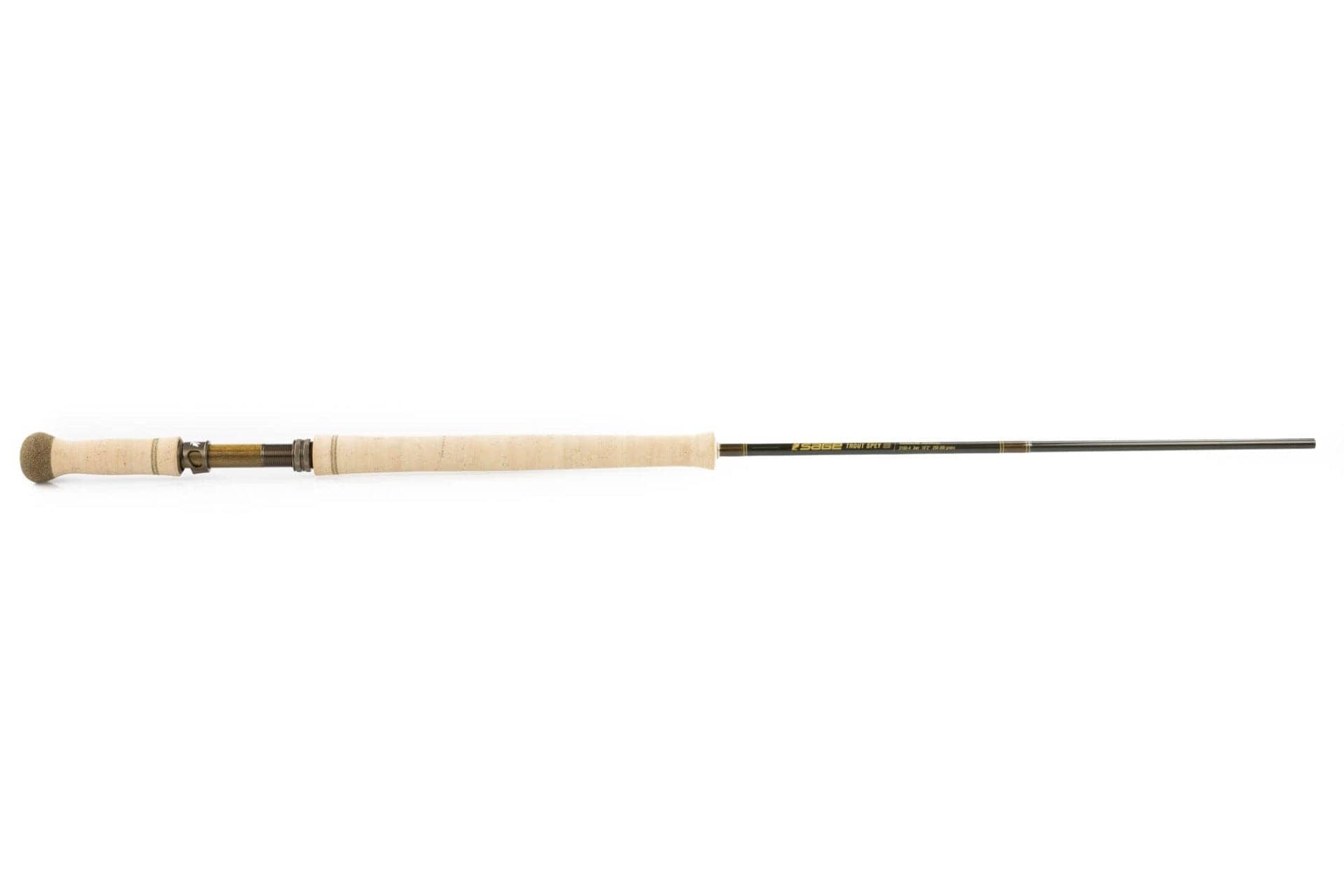 Sage Trout Spey HD spey rod with long dark graphite blank, bronze reel seat and full-length cork handle