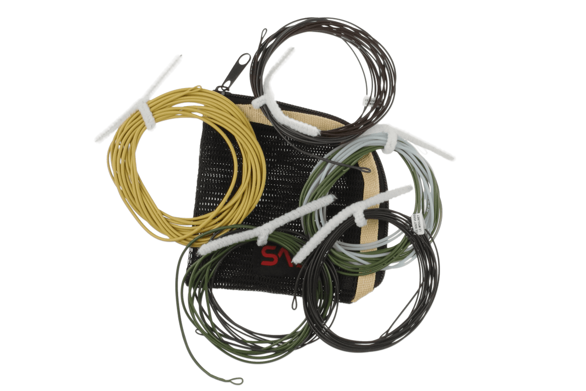 Scientific Anglers Skagit Tip Kit with multiple fly fishing lines in yellow, green, and black coils in mesh bag