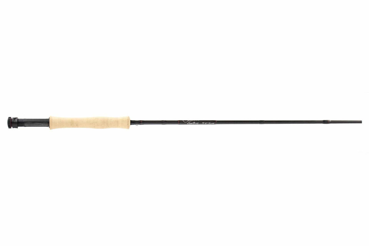Scott Centric fly rod with natural cork handle and slim black graphite blank, minimalist design