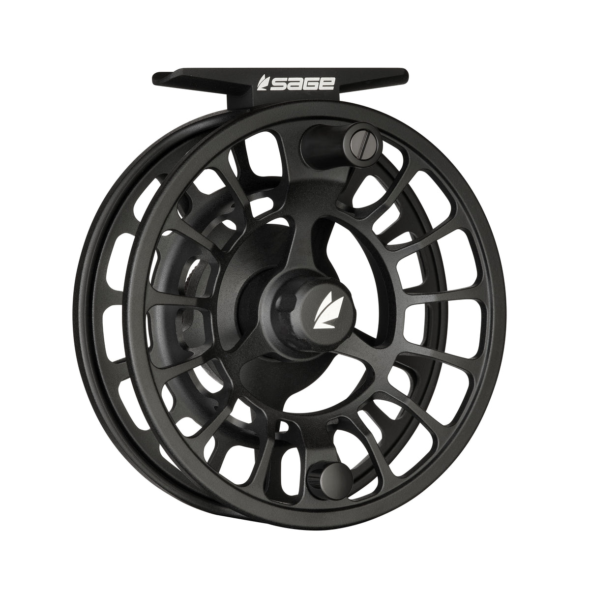 Sage Shift C Fly Reel in Black, angled back view