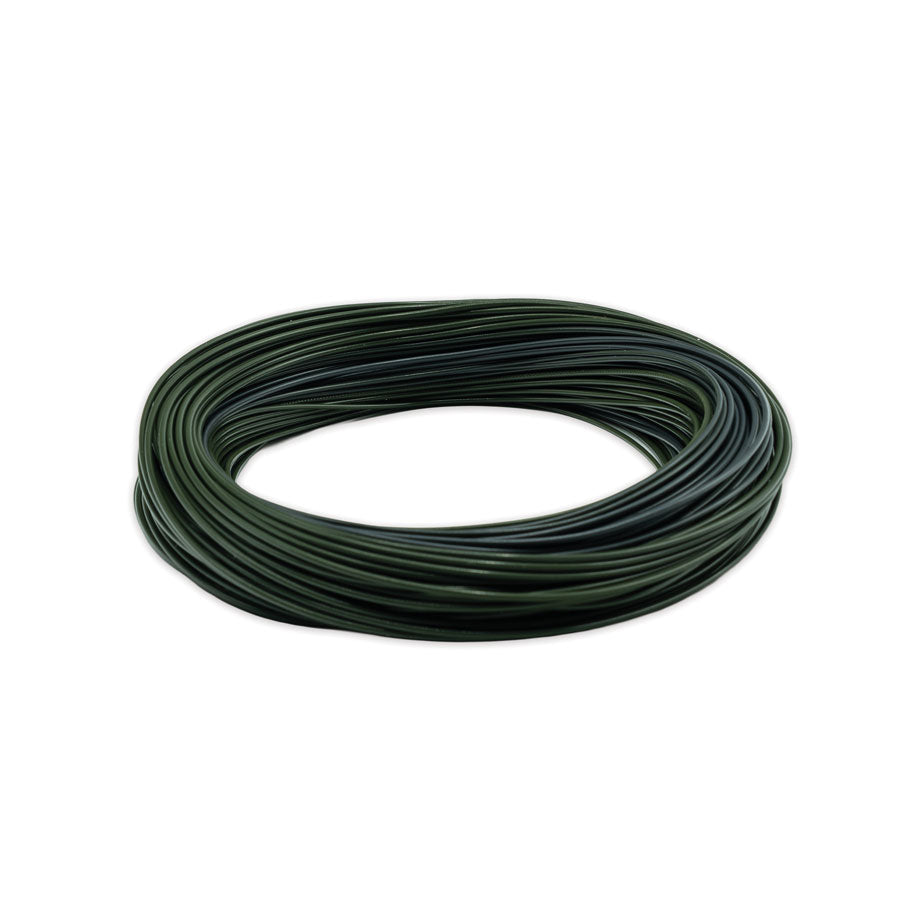Coil of Scientific Anglers Stillwater Parabolic Sink Fly Line in dark green, charcoal and dark green