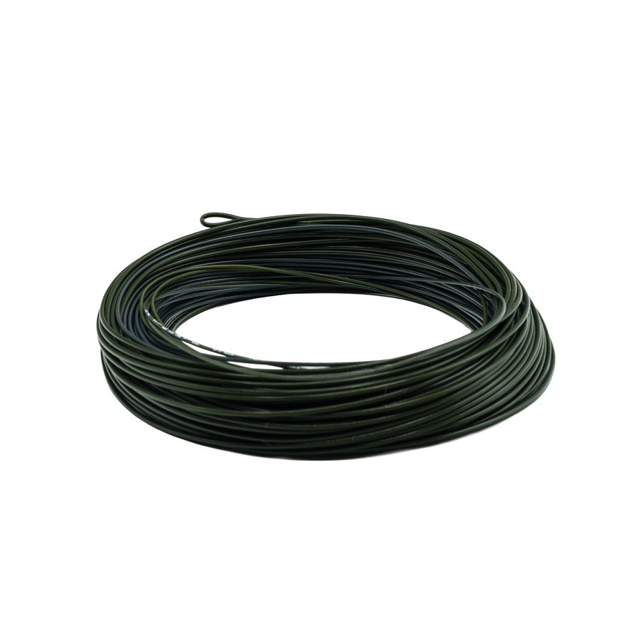 Coil of Scientific Anglers Stillwater Seamless Density Sink Fly Line S3/S5 in dark green and charcoal