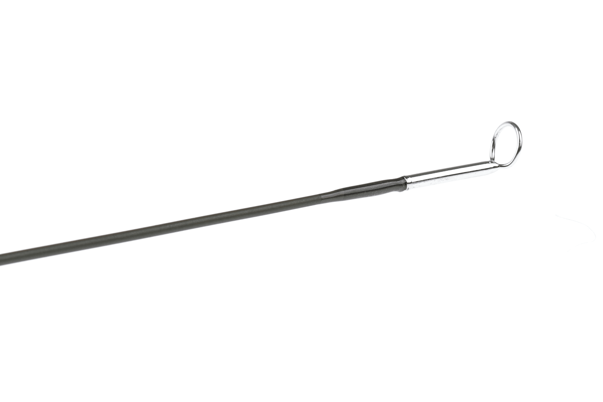 St. Croix Technica fly rod with dark gray handle and chrome guide ring on white background