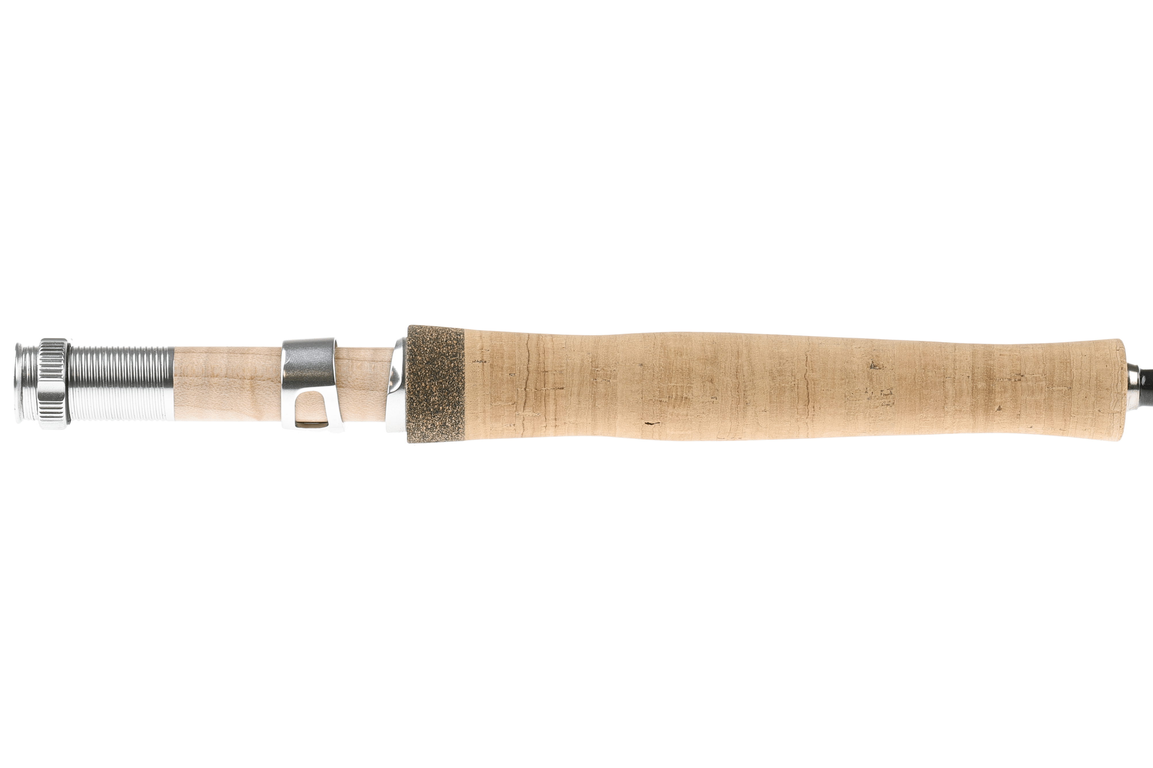 St. Croix Technica fly rod handle with cork grip, reel seat, and metal components against white background