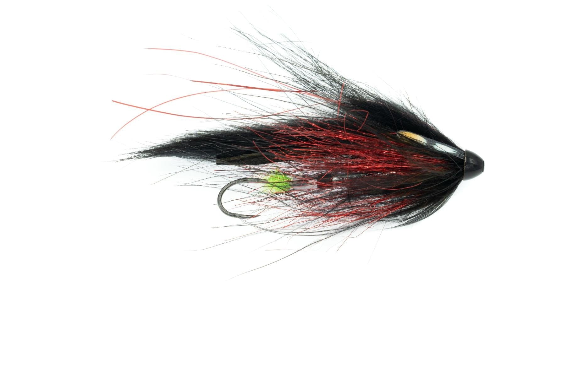 Umpqua 2-Salt tube fly with black marabou, red flash fibers, green accent and black bead head