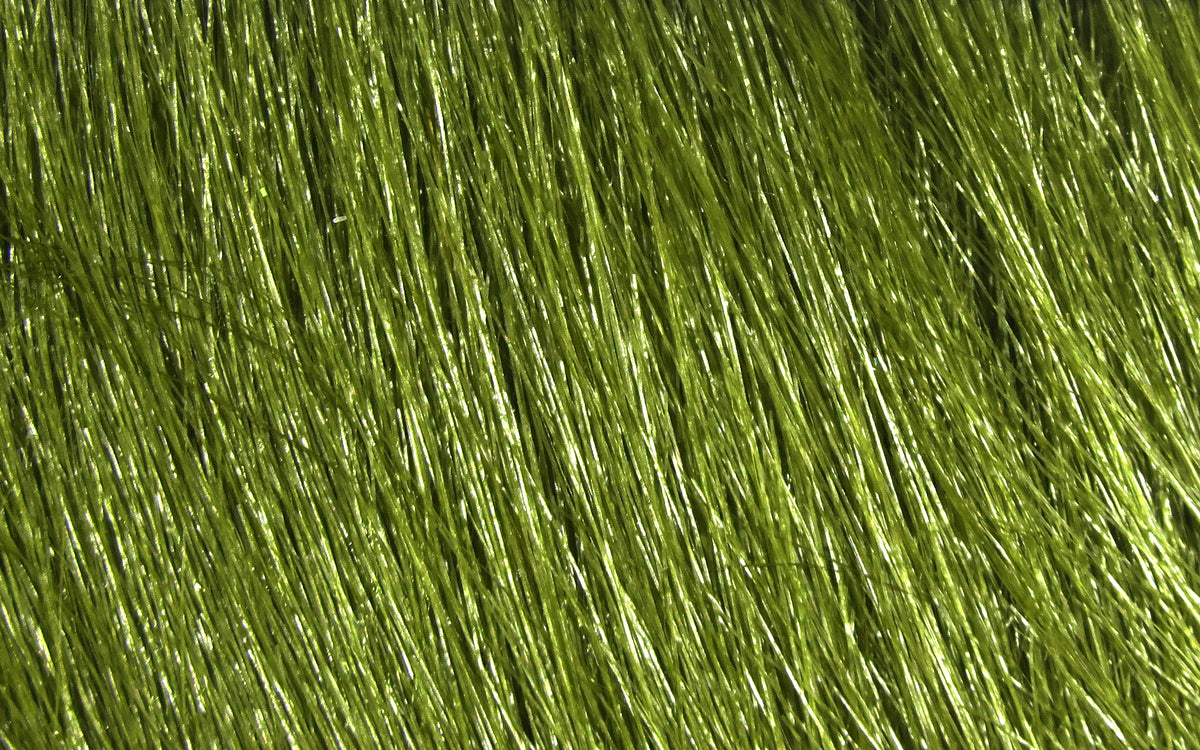 Olive green extra select craft fur with glossy long synthetic strands, ideal for fly tying
