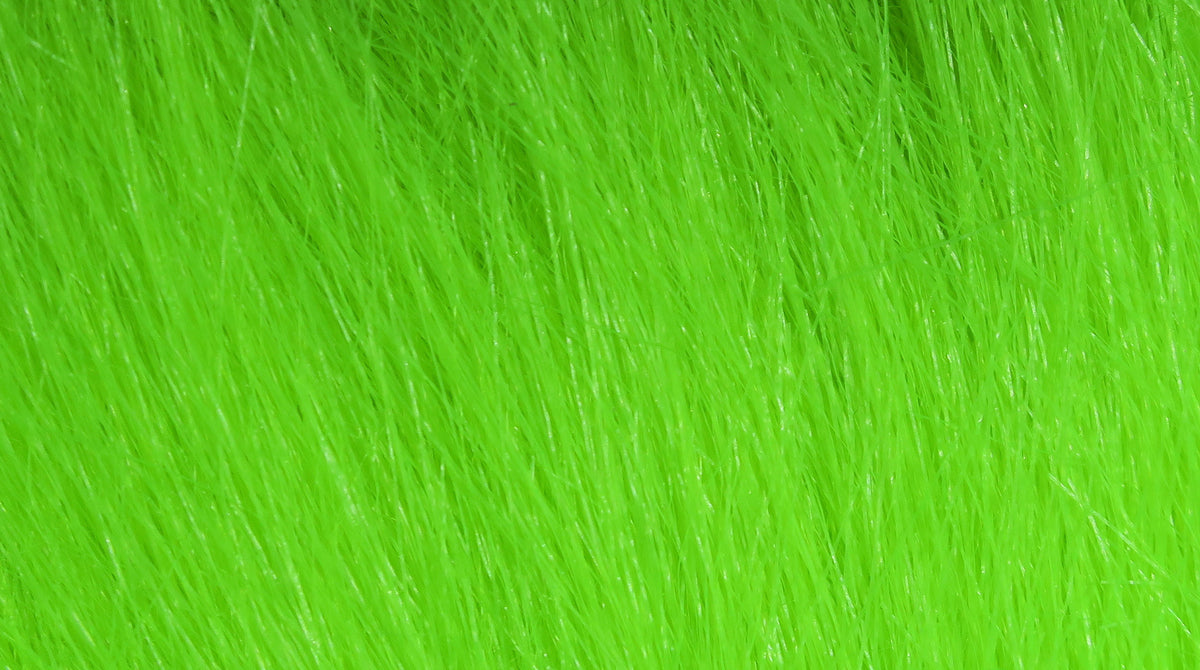 Hareline Extra Select craft fur in fluorescent chartreuse green, long fine synthetic fur fibers for fly tying