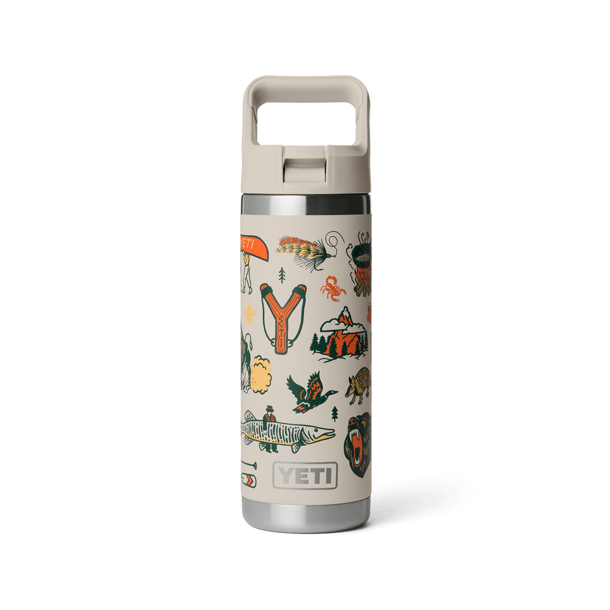 YETI Rambler 18 oz Water Bottle with Straw Cap in Cape Summer Camp, front view
